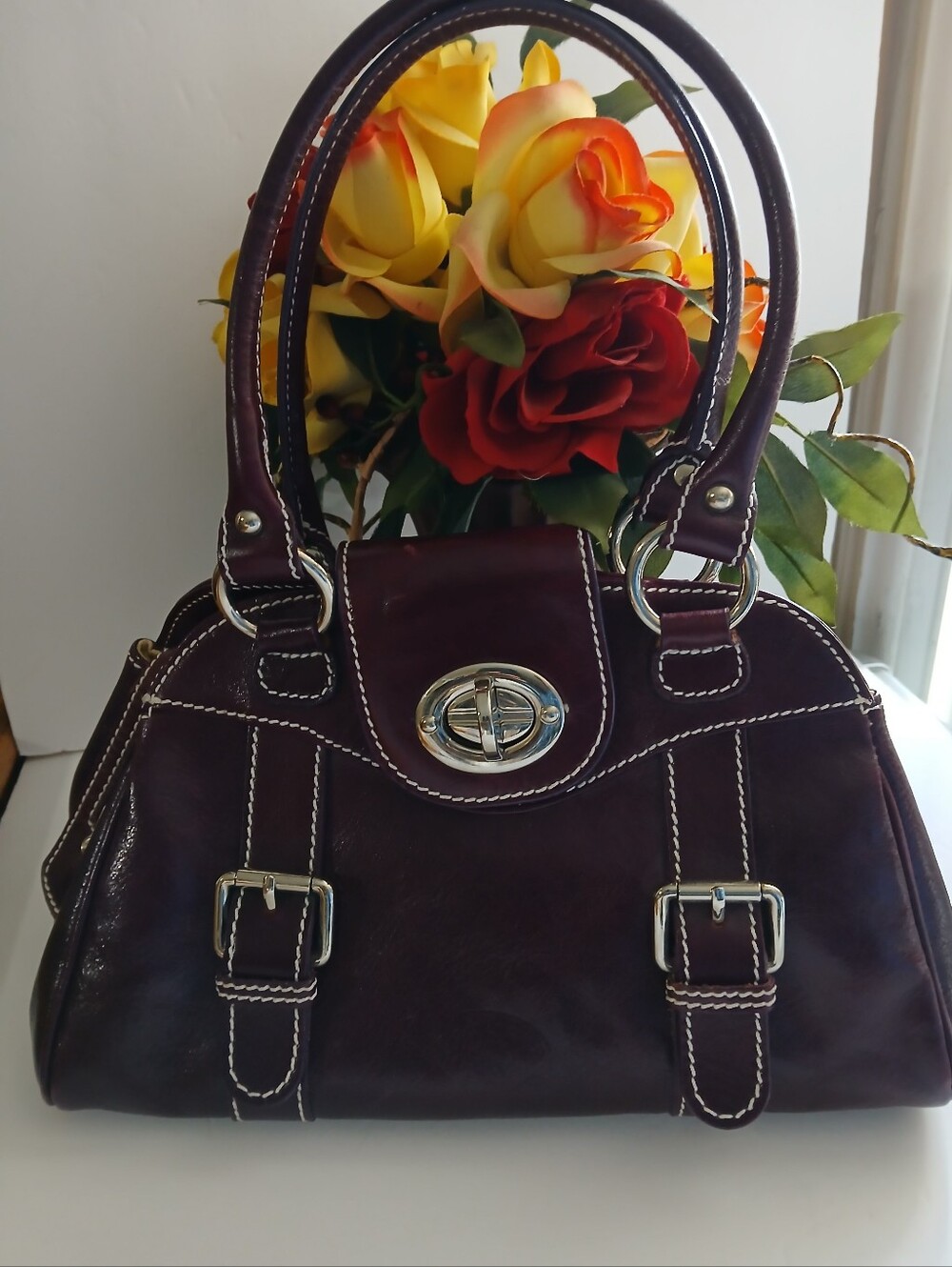 Burgundy Leather Shoulder/Satchel Bag Made In Italy